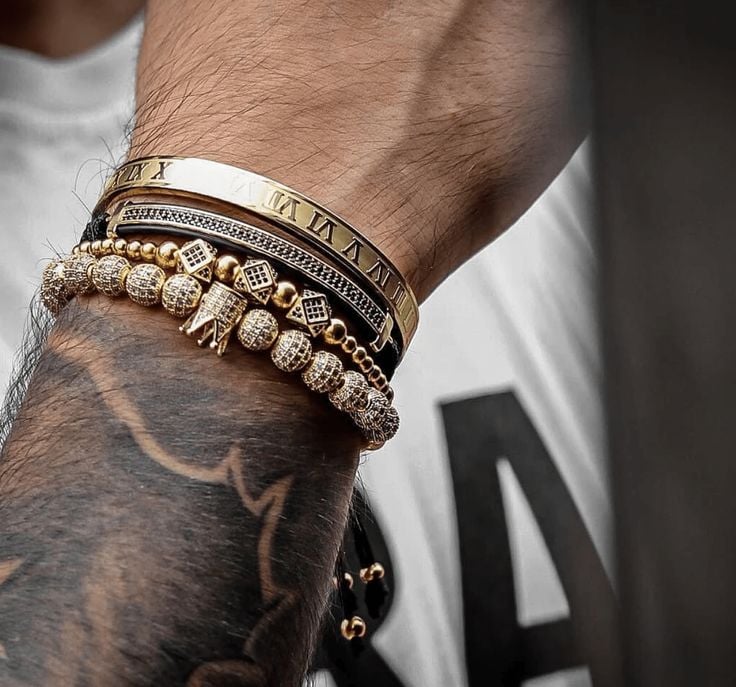Men's Bracelets Association 2 Steel band + 1 bracelet hematite - Detail de  Mode