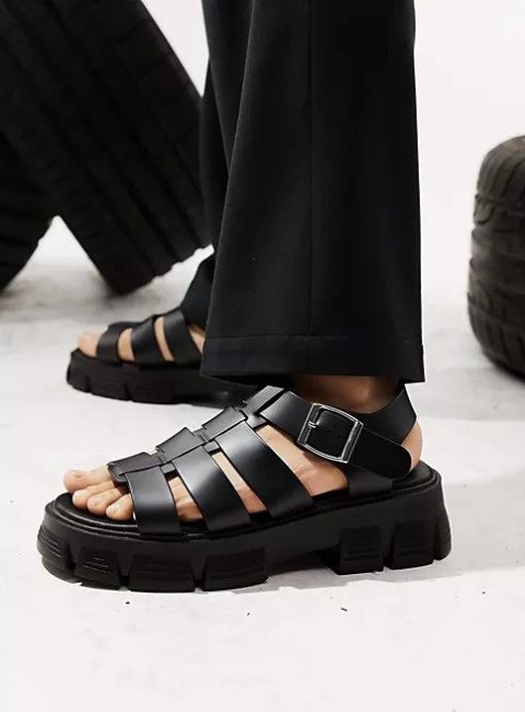 sandales plateforme homme cuir noir asos